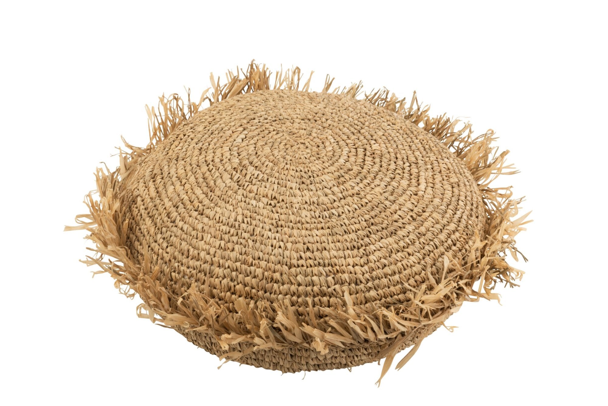 Rundes Raffia-Kissen Natur mit dekorativen Fransen