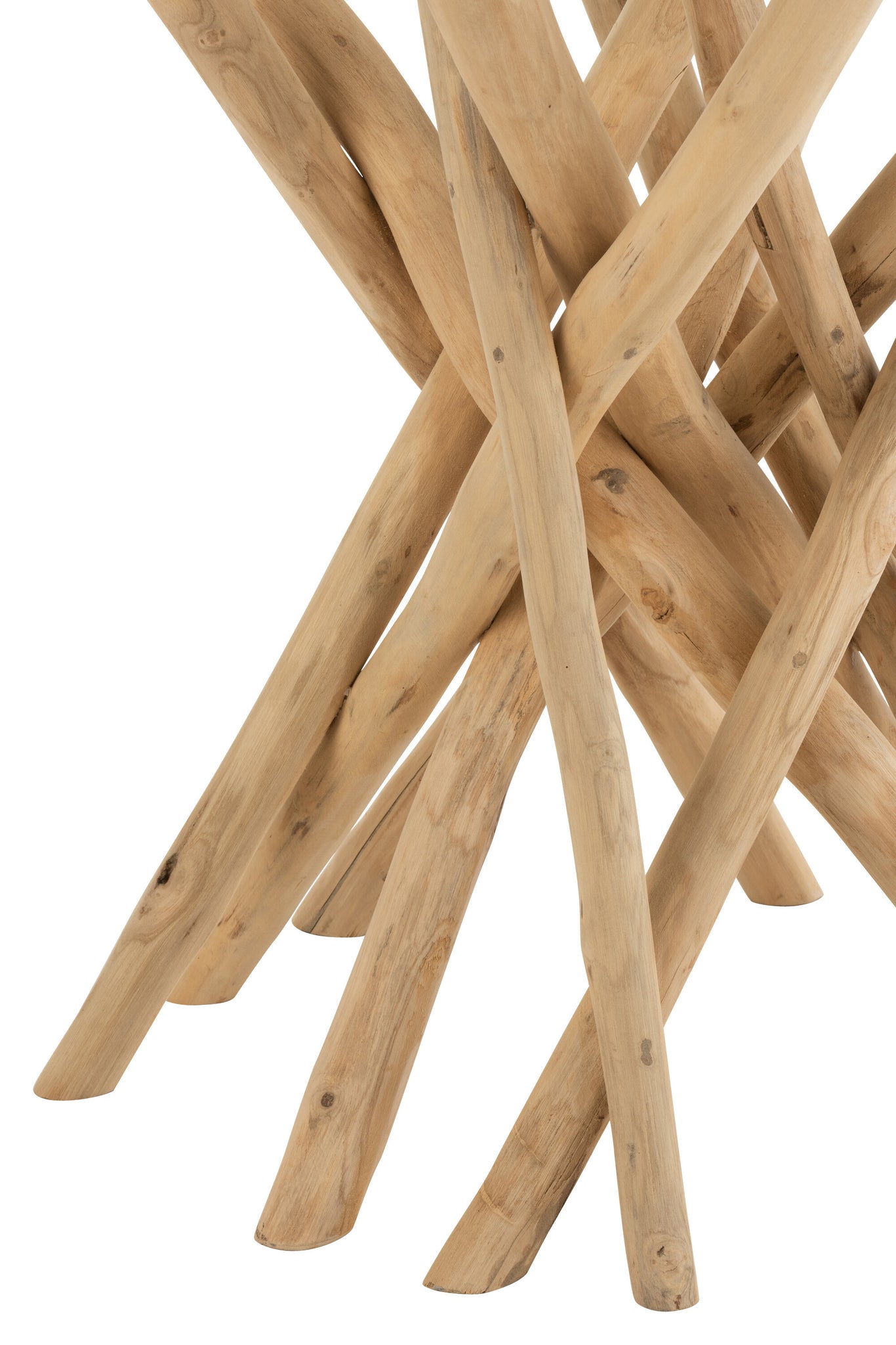 Runder Esstisch aus Teakholz mit Glasplatte – Natur