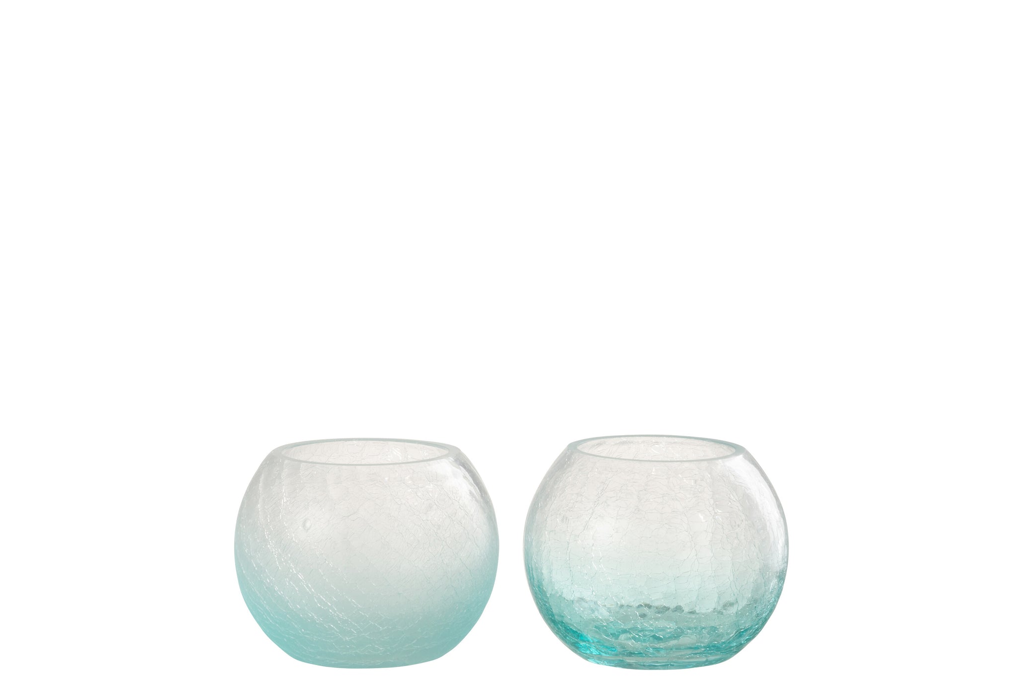 Windlichter aus blauem Glas im 2er Set mit craquelierter Oberfläche