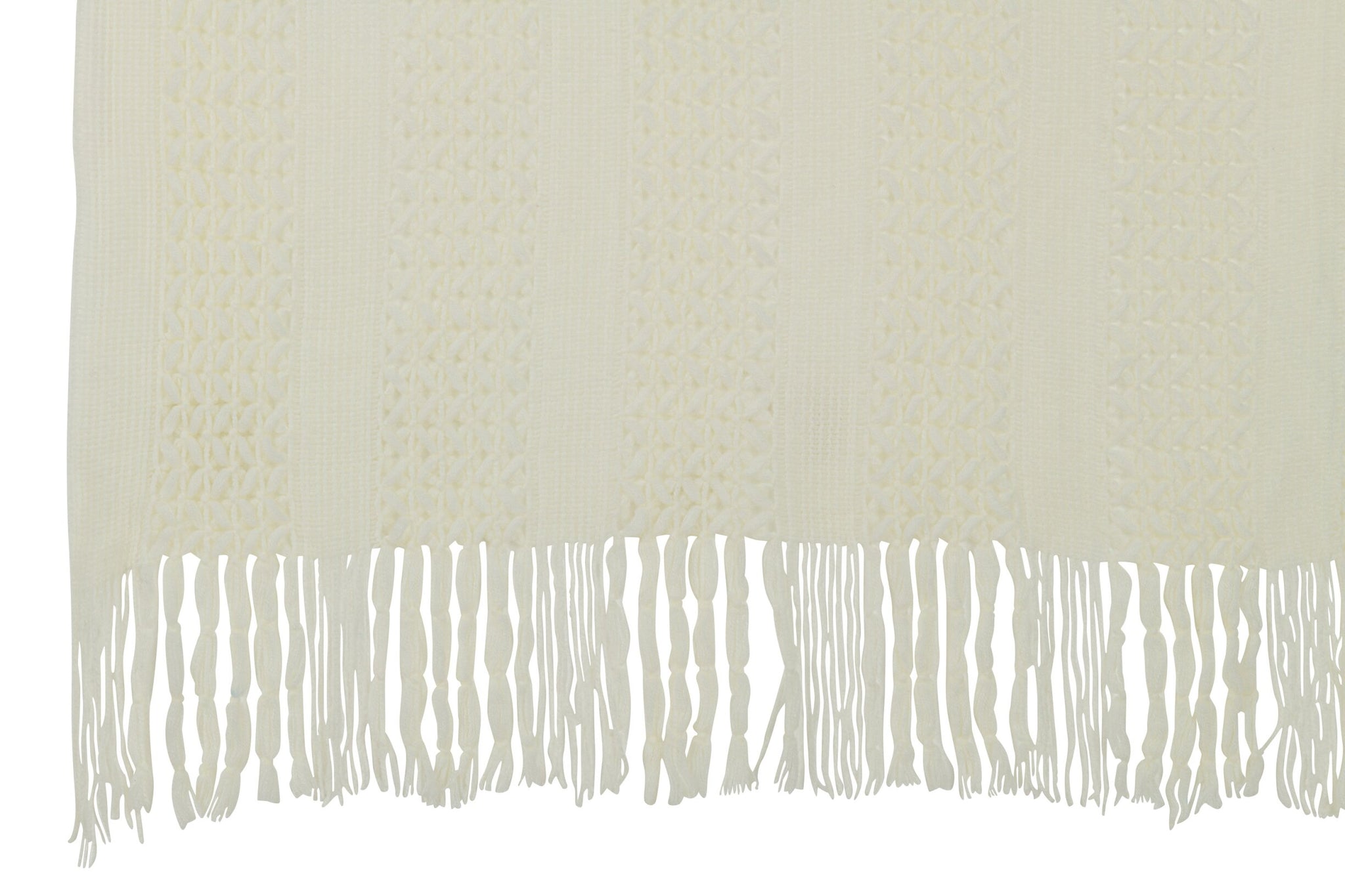 Strickdecke mit Fransen - weiß