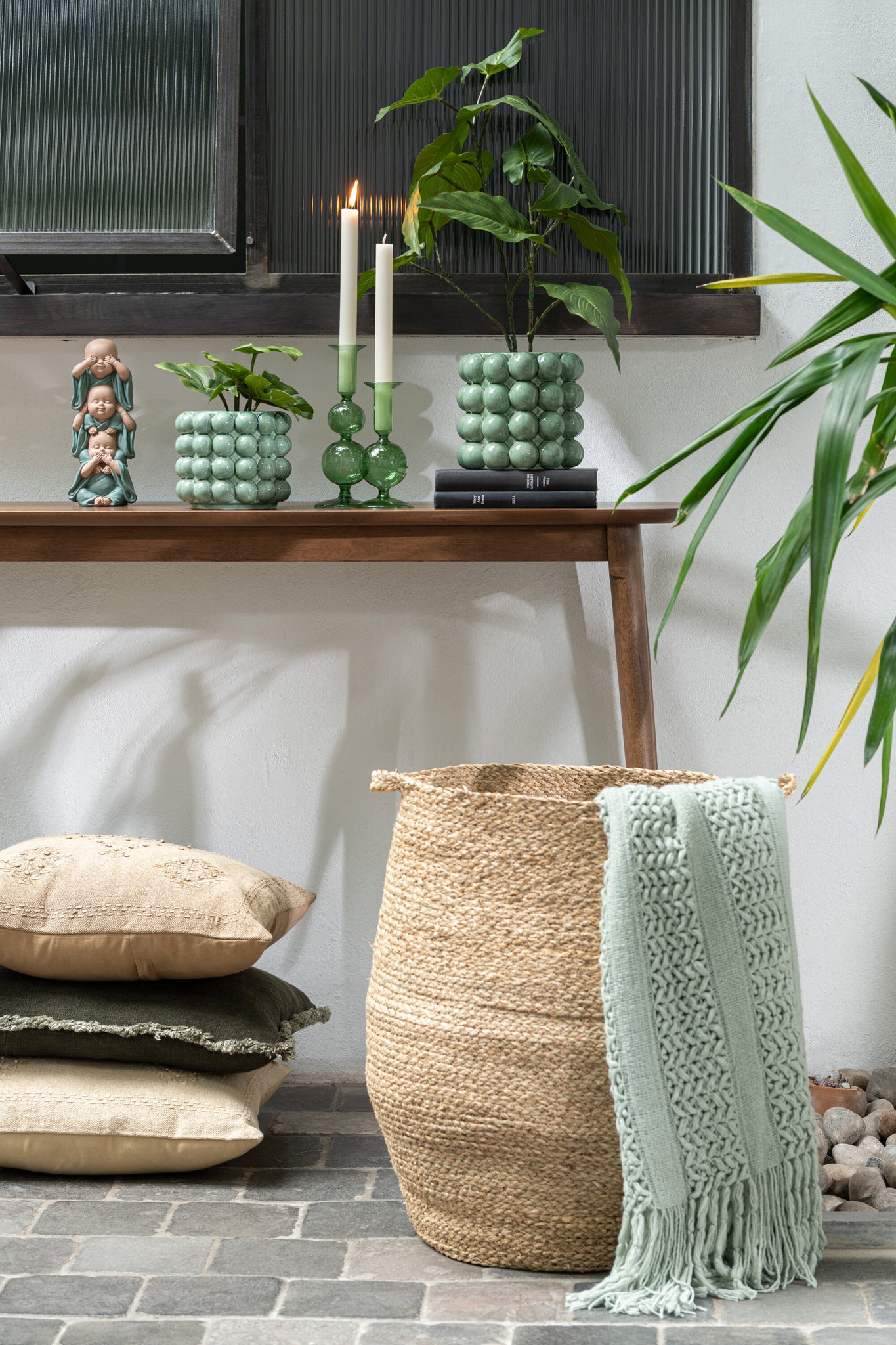 Gestricktes Wohndecke aus Acryl - hellgrün