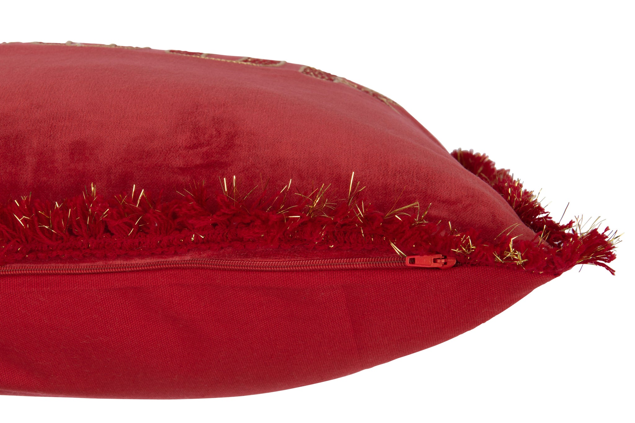Seitenansicht des Amour Dekokissens in Rot