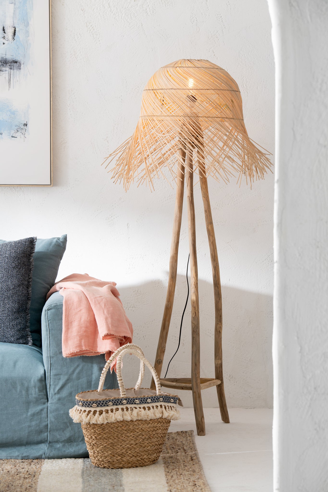 Sommerliche Seegras Strandtasche mit Muscheln