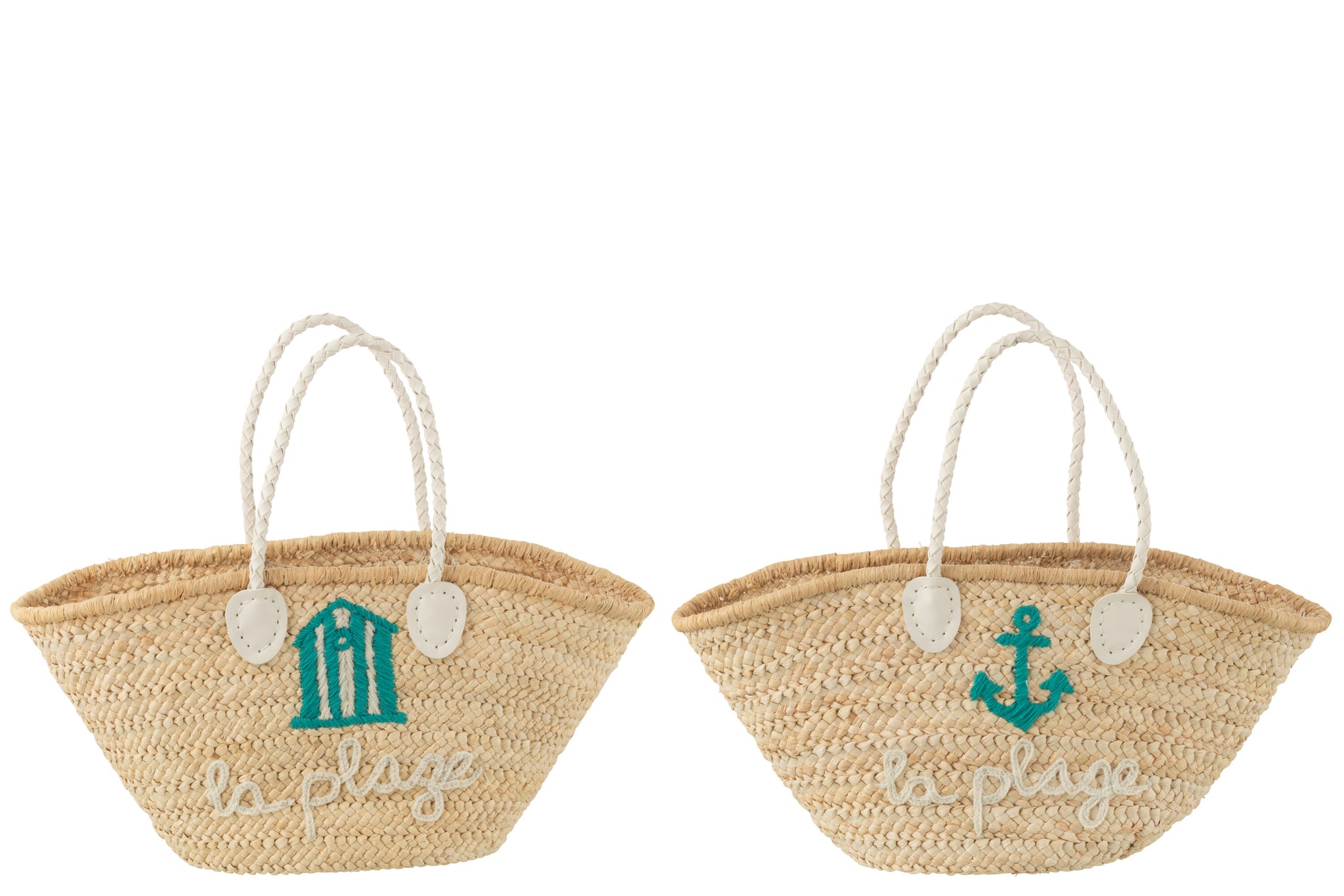 Bolsa de playa “La Plage” natural/blanco/azur (set de 2)