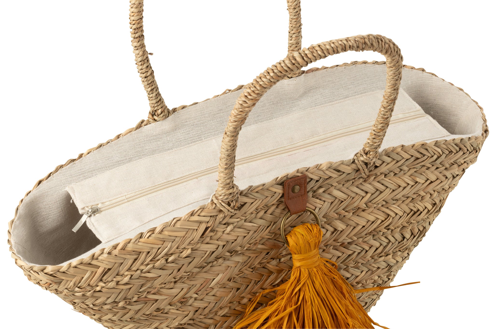 beach bag seegras mit quasten ocker detail