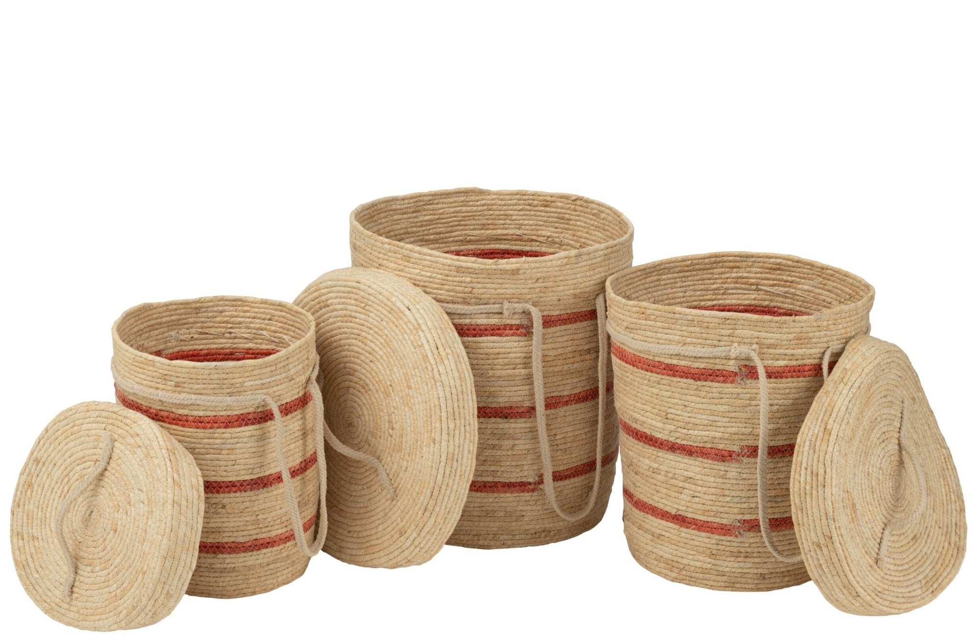 Korbset mit Deckel Natur Rot 3-teilig aus Maisblättern