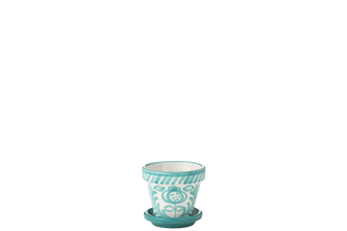 Blumentopf mit Untersetzer Granada Aqua Weiß XS