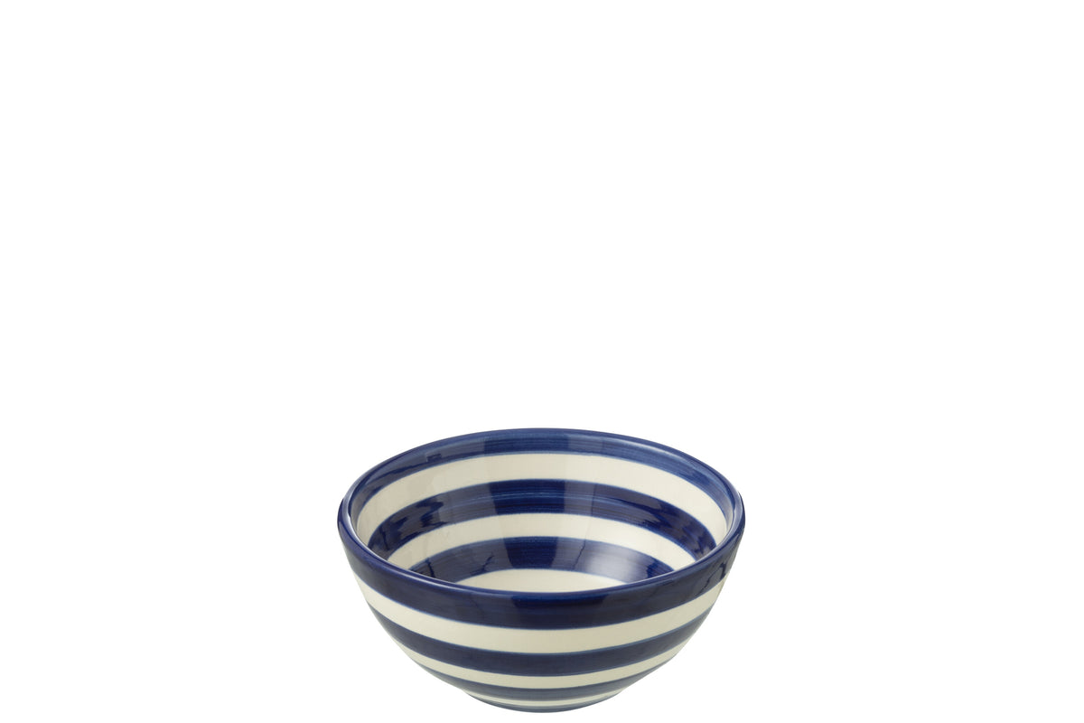 Kleine Keramikschale mit blauem Streifenmuster