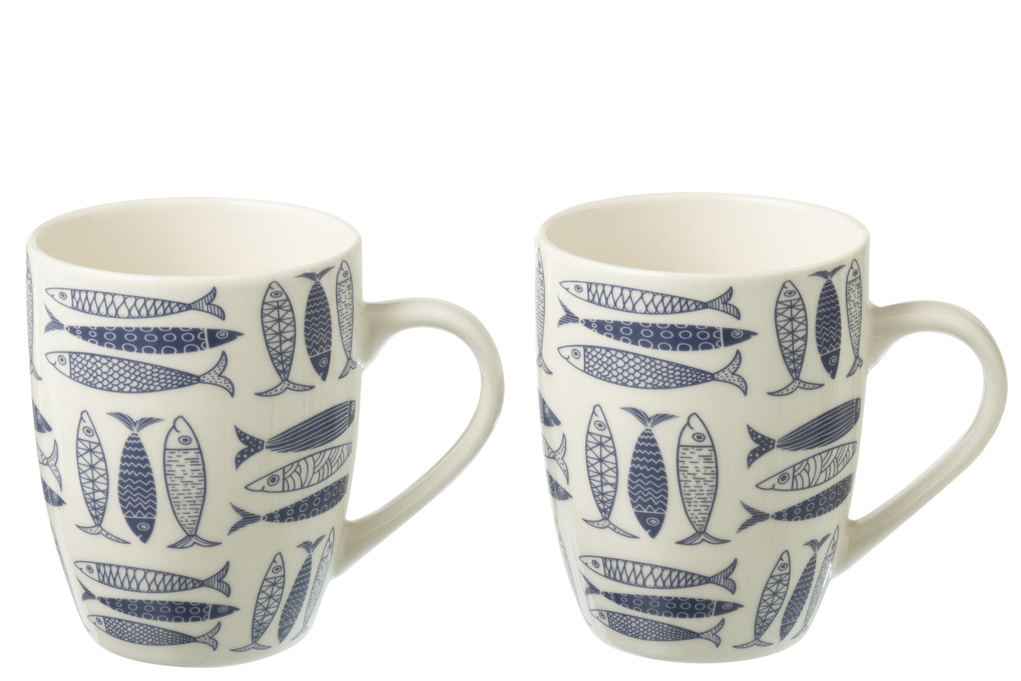 Set de tazas de cerámica con motivo de pez – Azul oscuro (set de 2)