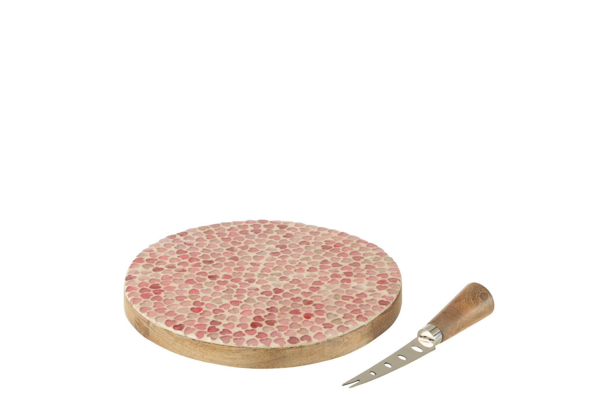 käsebrett rund rosa mosaik mangoholz mit messer