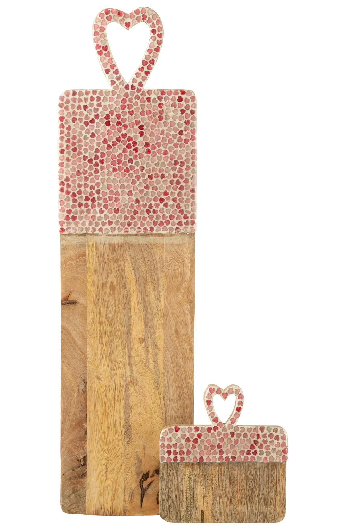 Servierbrett aus Mango Holz mit rosa Herz Mosaik
