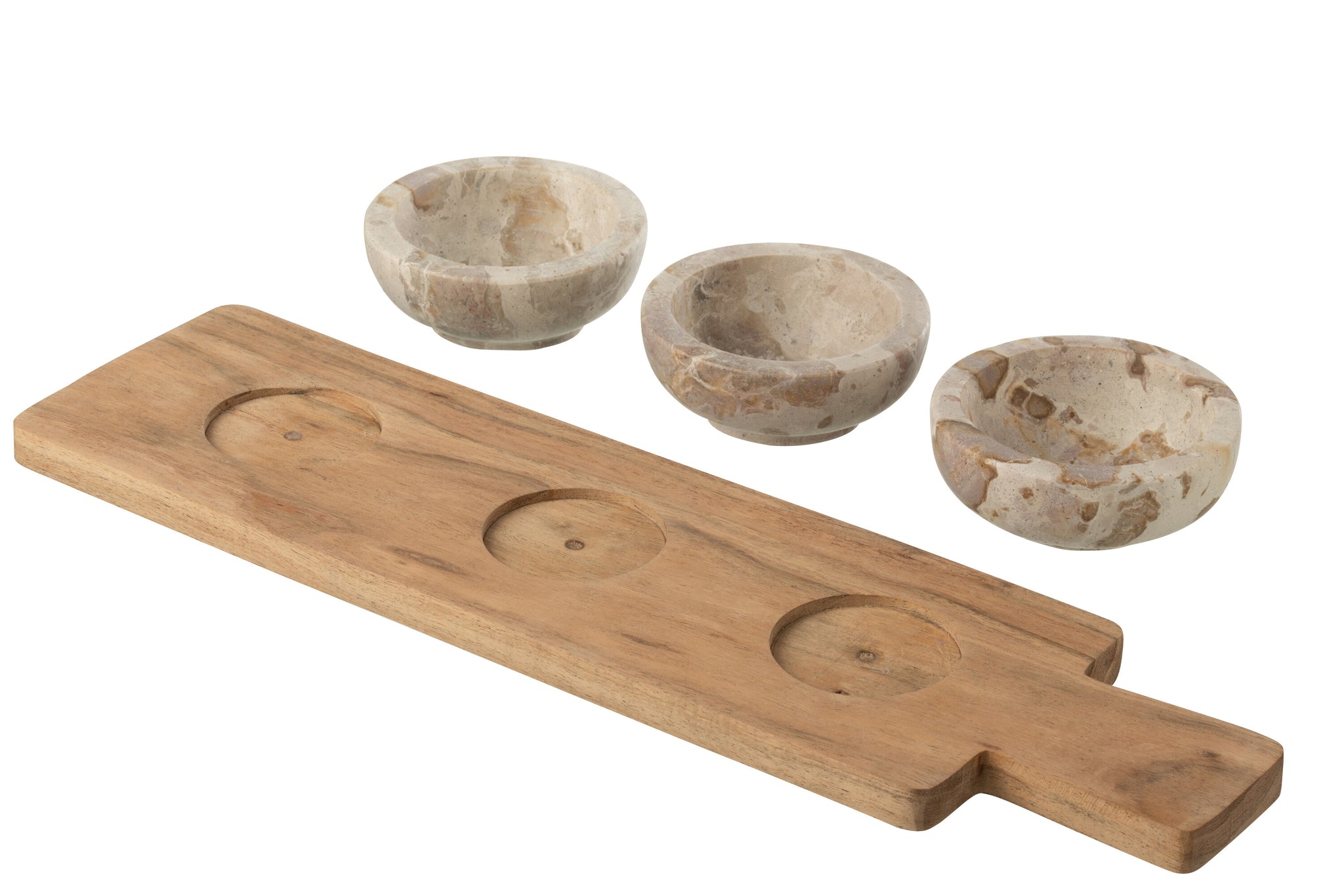 Gewürz und Servierset aus Marmor und Akazienholz – Natur / Beige