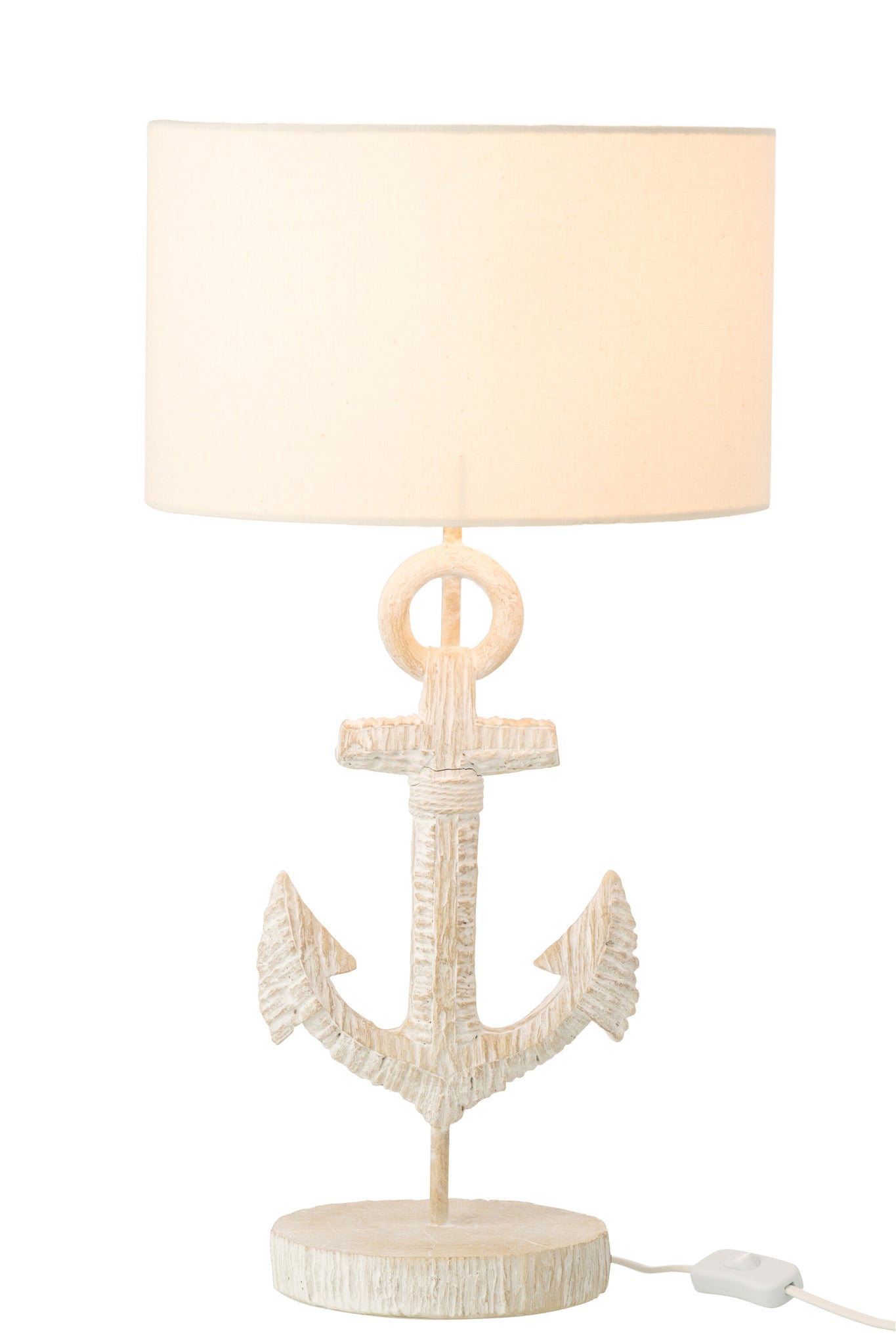 Tischlampe mit Anker Design in Weiß und Natur mit Stoffschirm