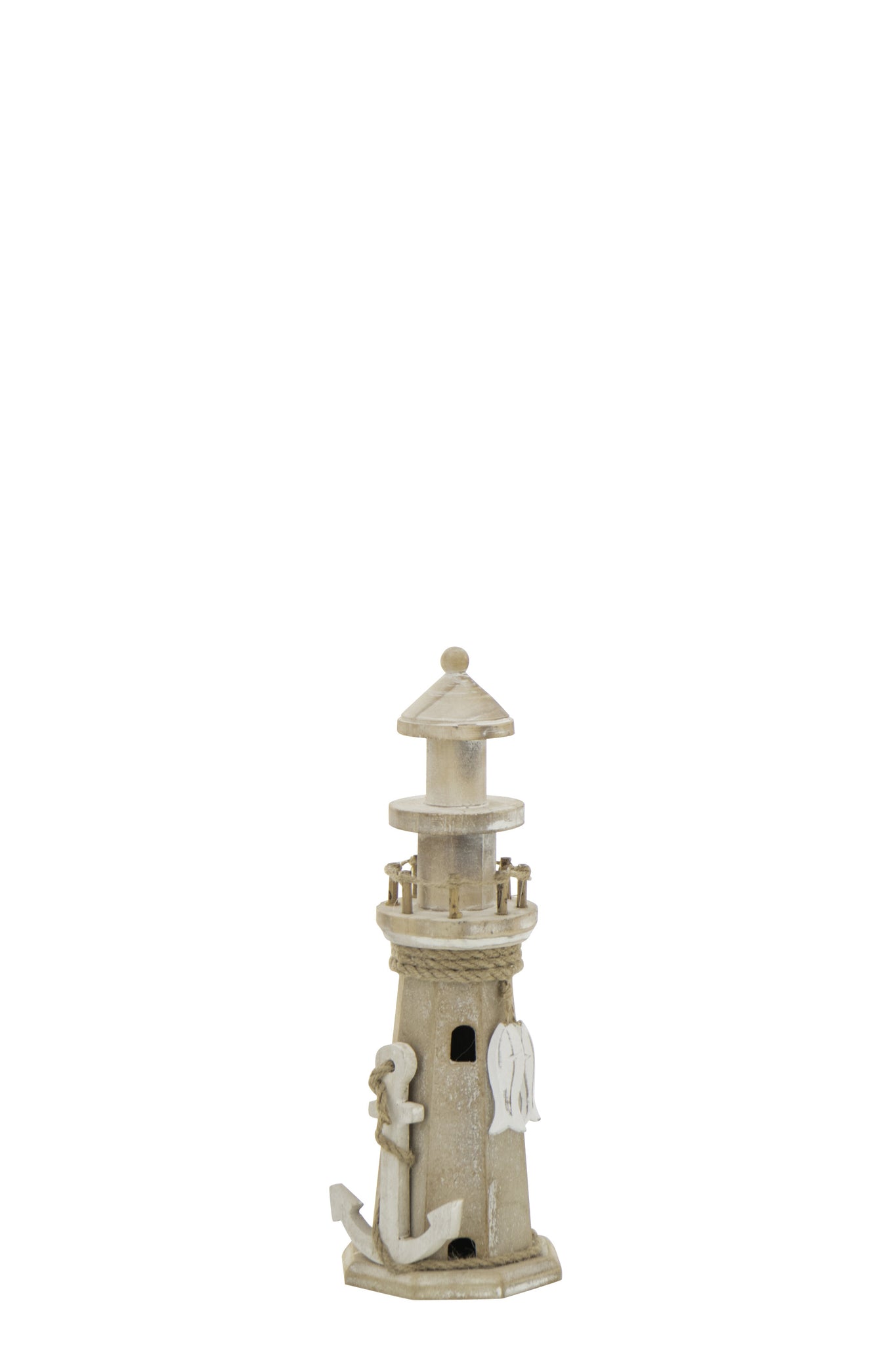 Decorative Lighthouse "Whitewash" made of MDF & Rope – Natural Small *******PROBLEMS*****