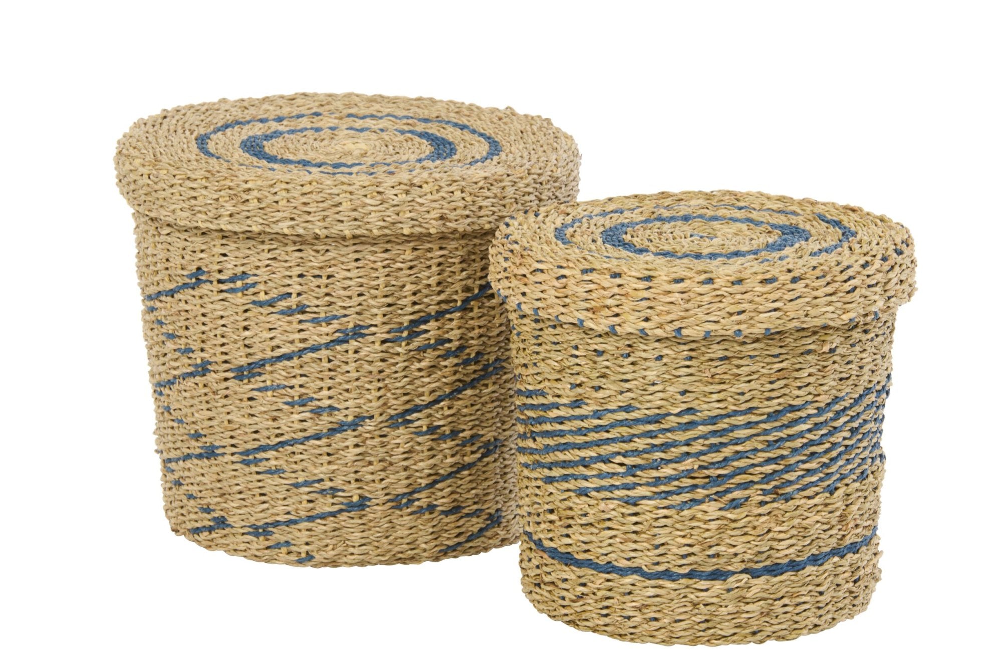 Boho Korbset in Natur und Salbeigrün aus geflochtenen Naturfasern