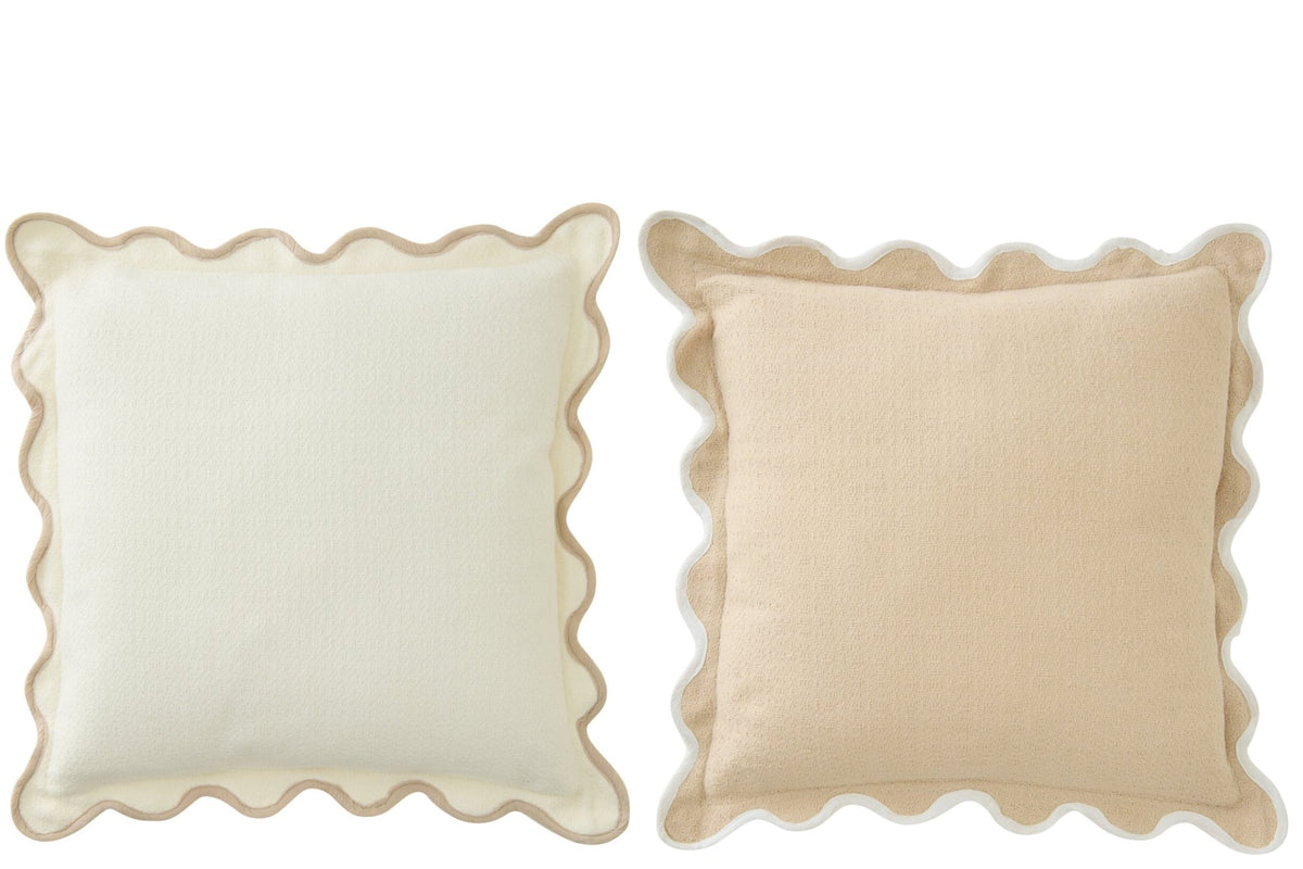 Kissen mit Bogenkante - Weiß/Beige (2er-Set)