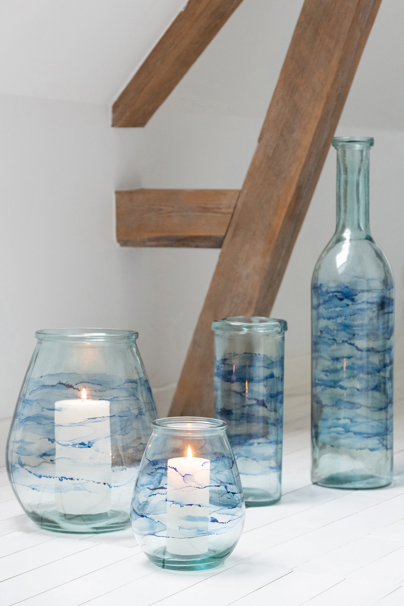 Farol de vidrio azul ``Muro´´ (L)