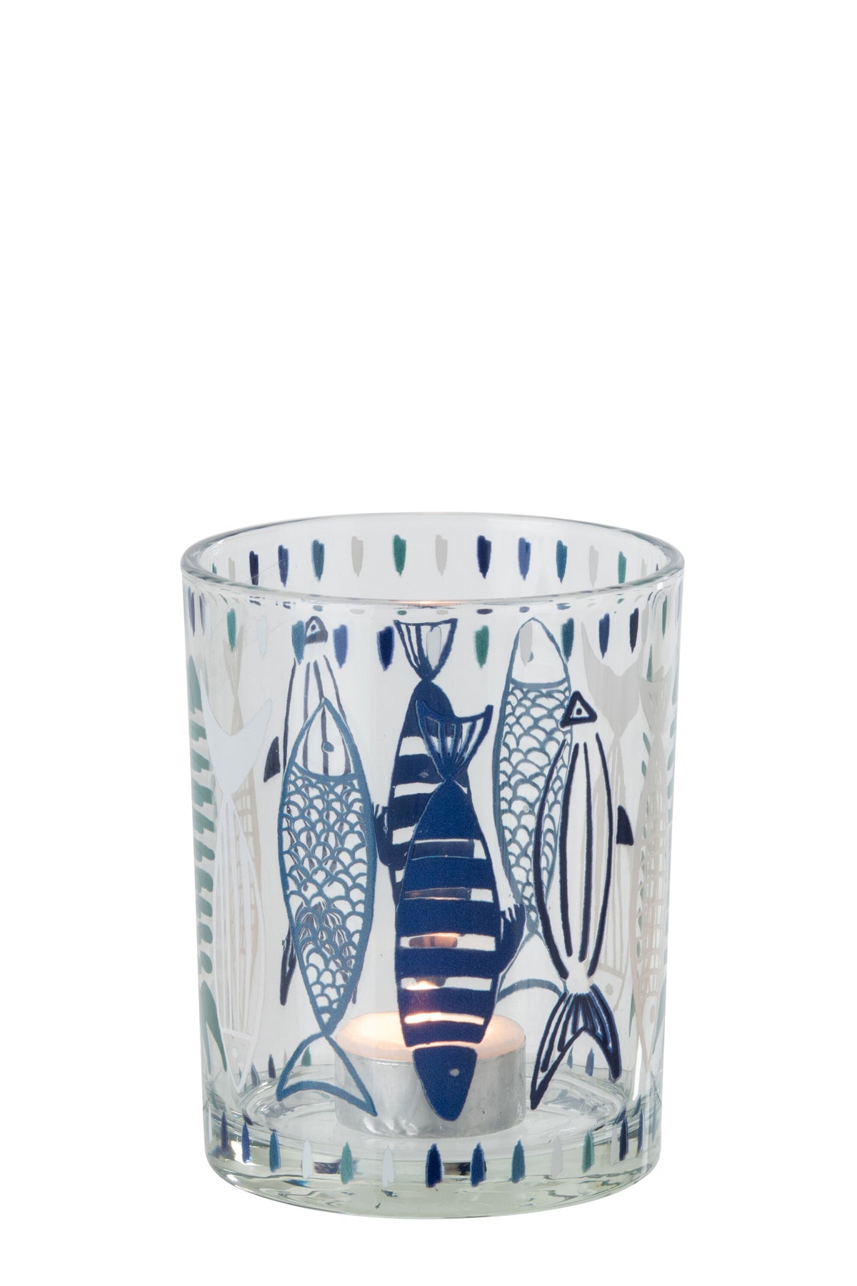 Photophore motif poisson, blanc/bleu, (M)