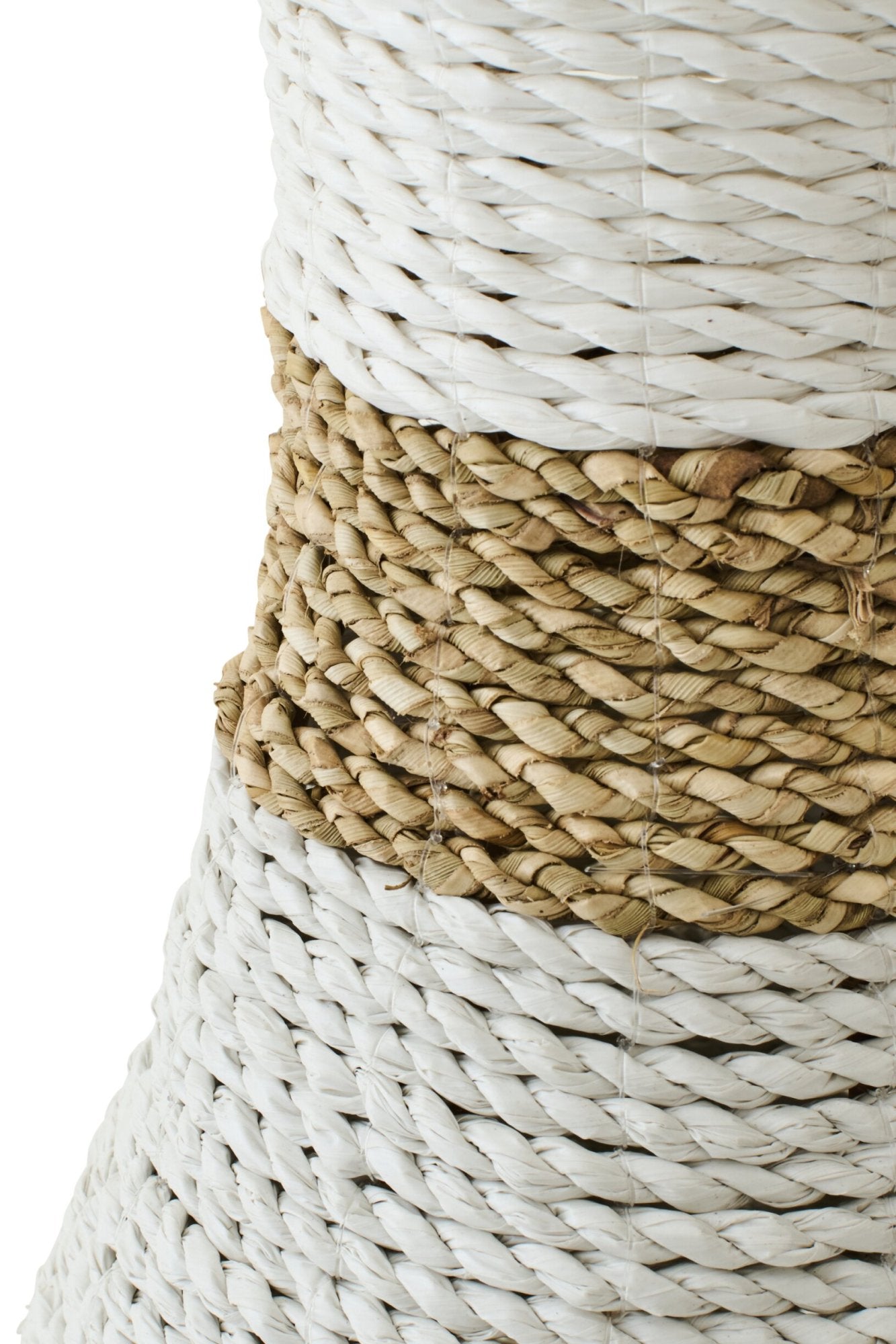 Bodenvase Raffia Weiß Natur handgeflochten
