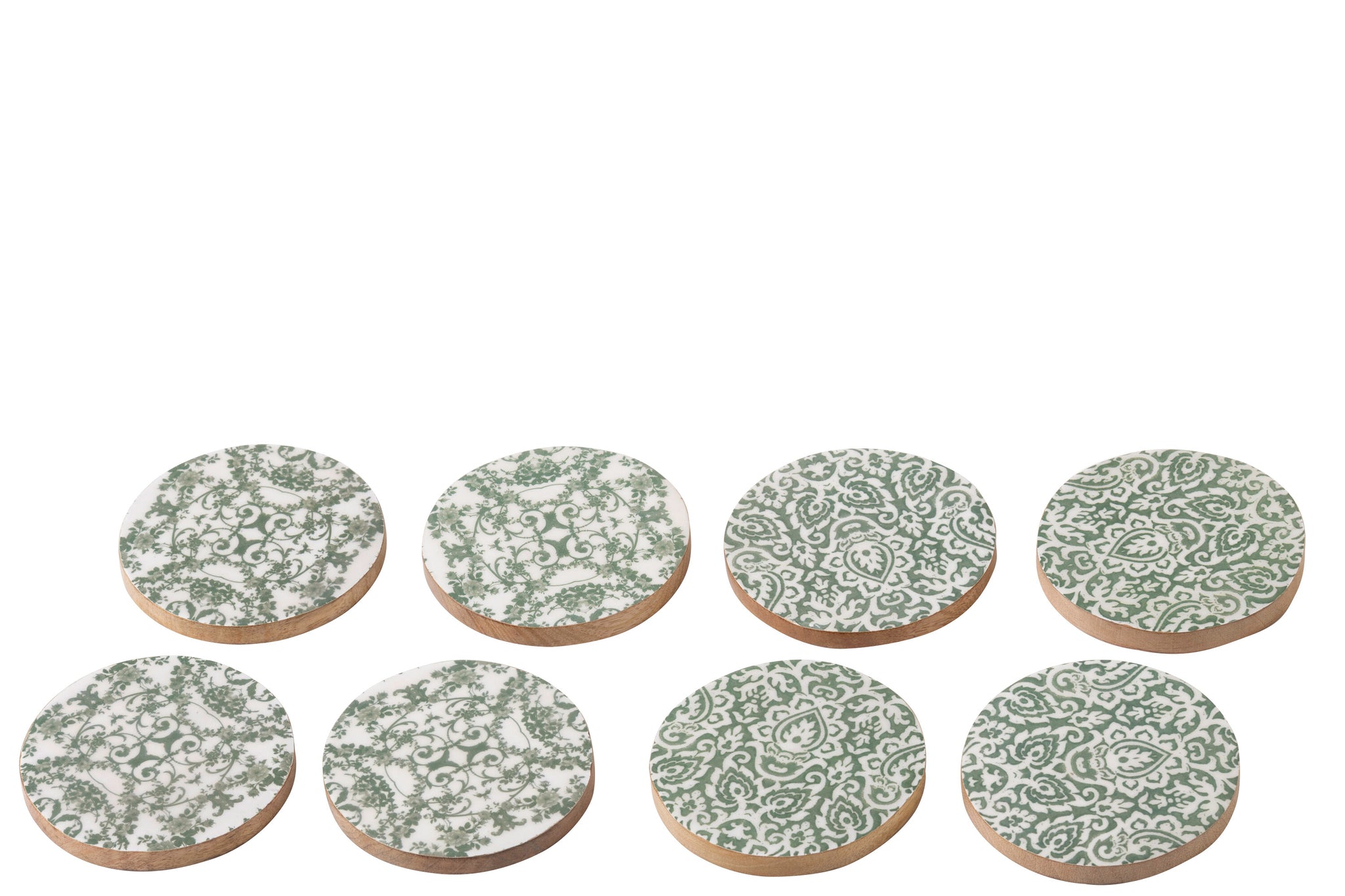Untersetzer-Set ``Pollenca´´ aus Mangoholz – Grün / Weiß (8er-Set)