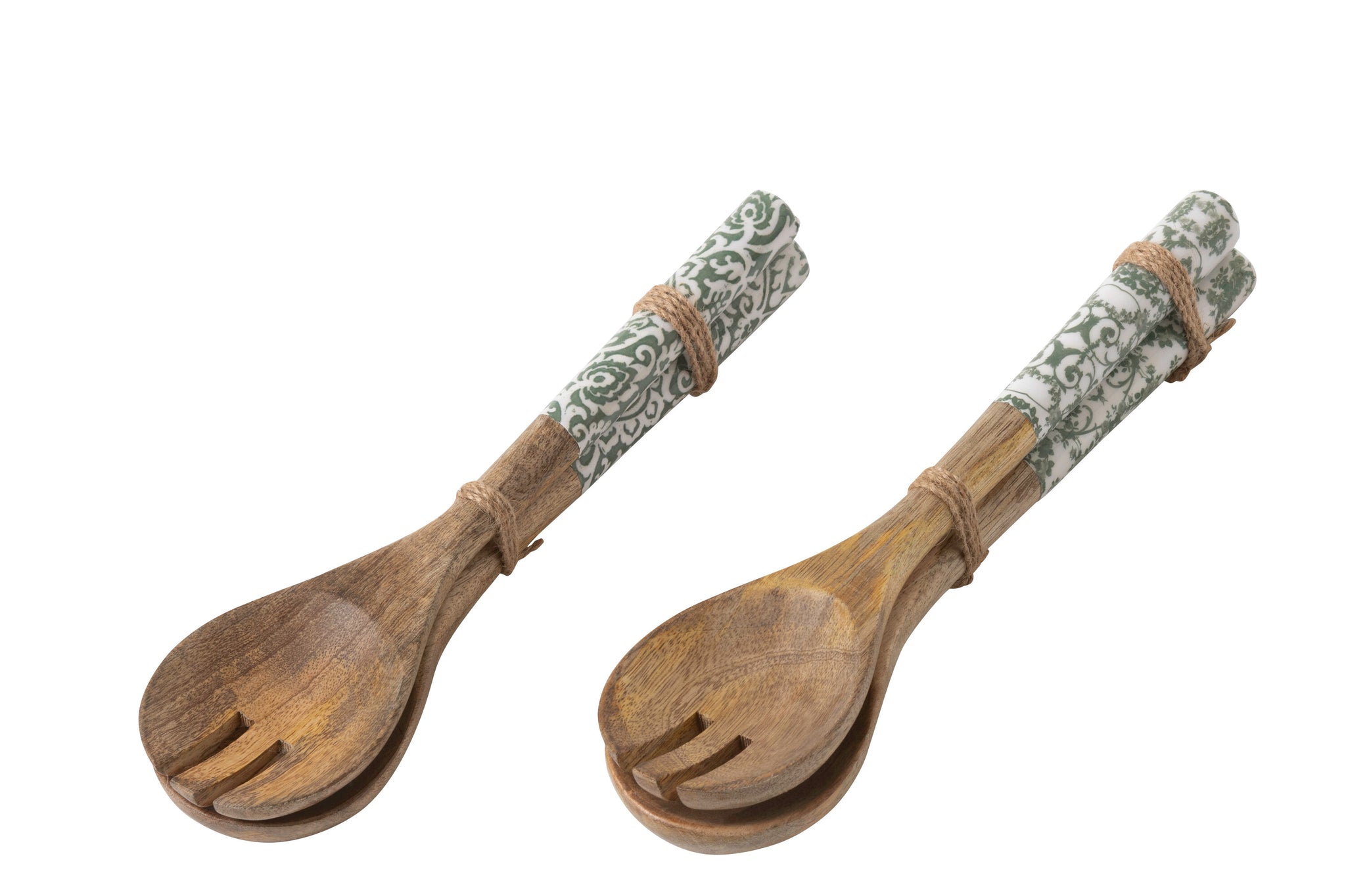 Salatbesteck ``Pollenca´´ aus Mango Holz Grün/Weiß (2er Set)