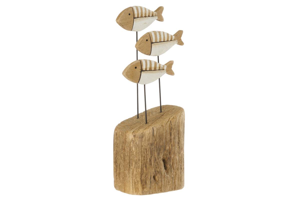 Poisson sur socle en bois de paulownia, naturel/blanc, petit