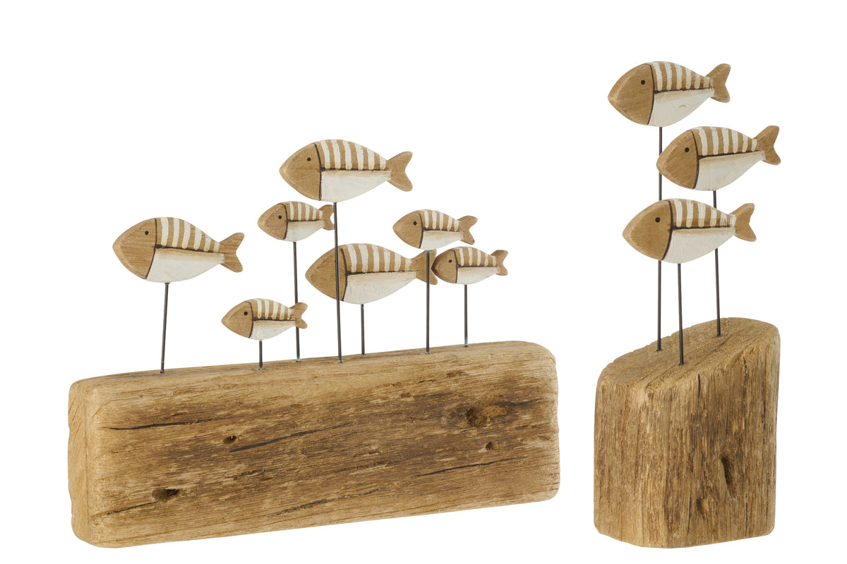 Poisson sur socle en bois de paulownia, naturel/blanc (L)