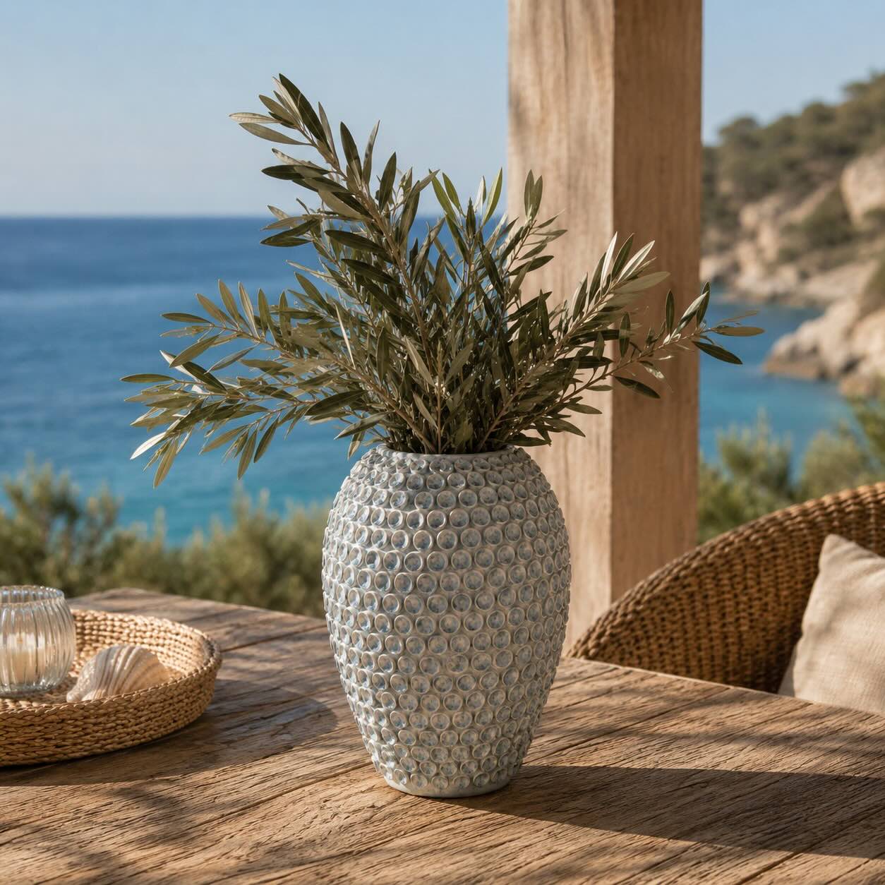 Designer Vase Hellblau Struktur Keramik (L)
