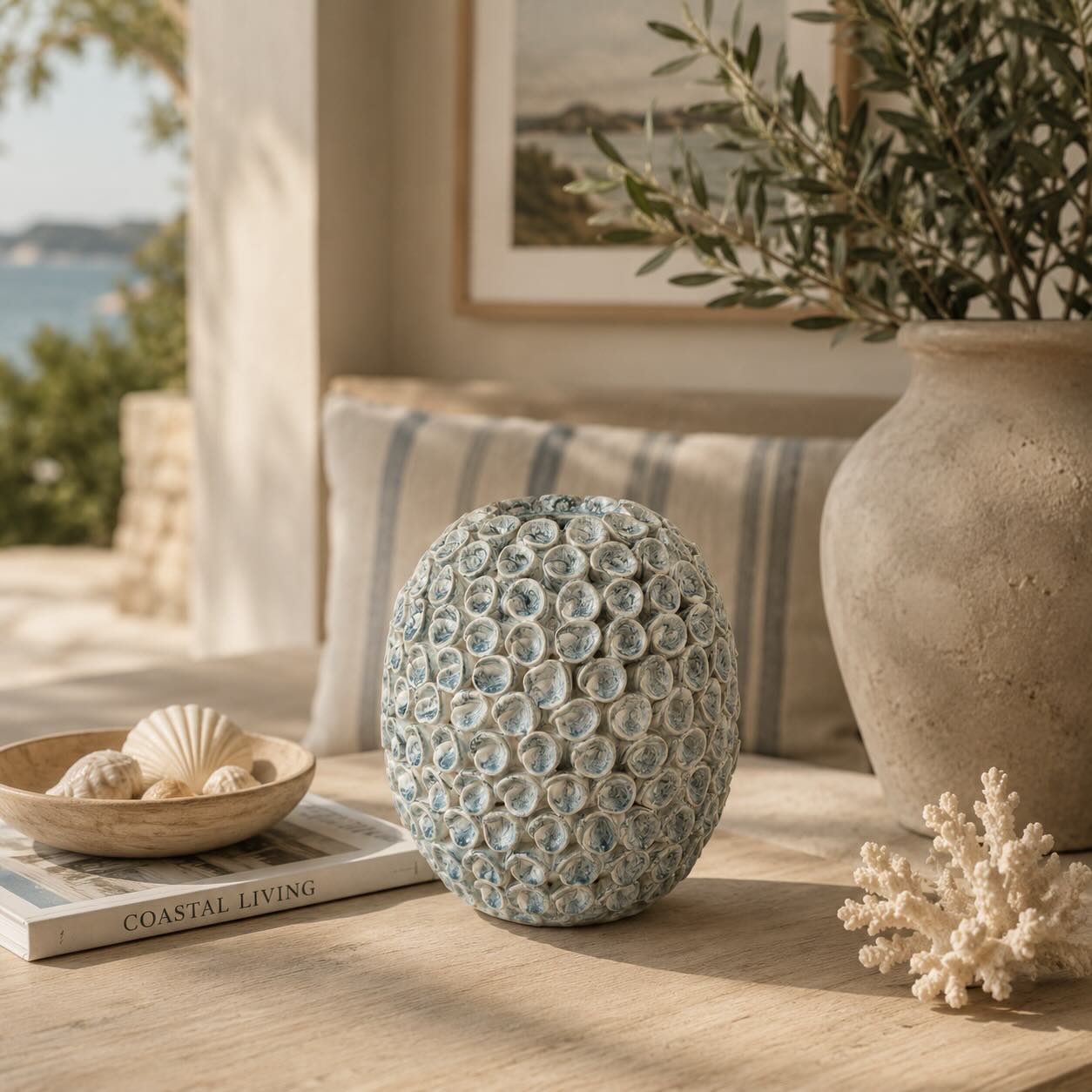 Designer Vase Hellblau Struktur Keramik (M)