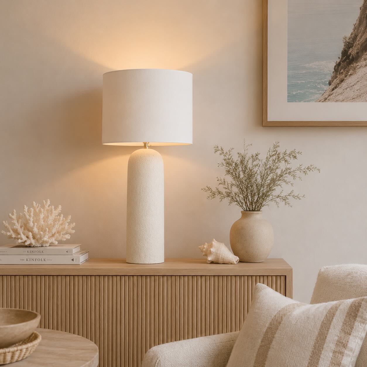 Tischlampe Isla – Keramiklampe in Natur/Weiß