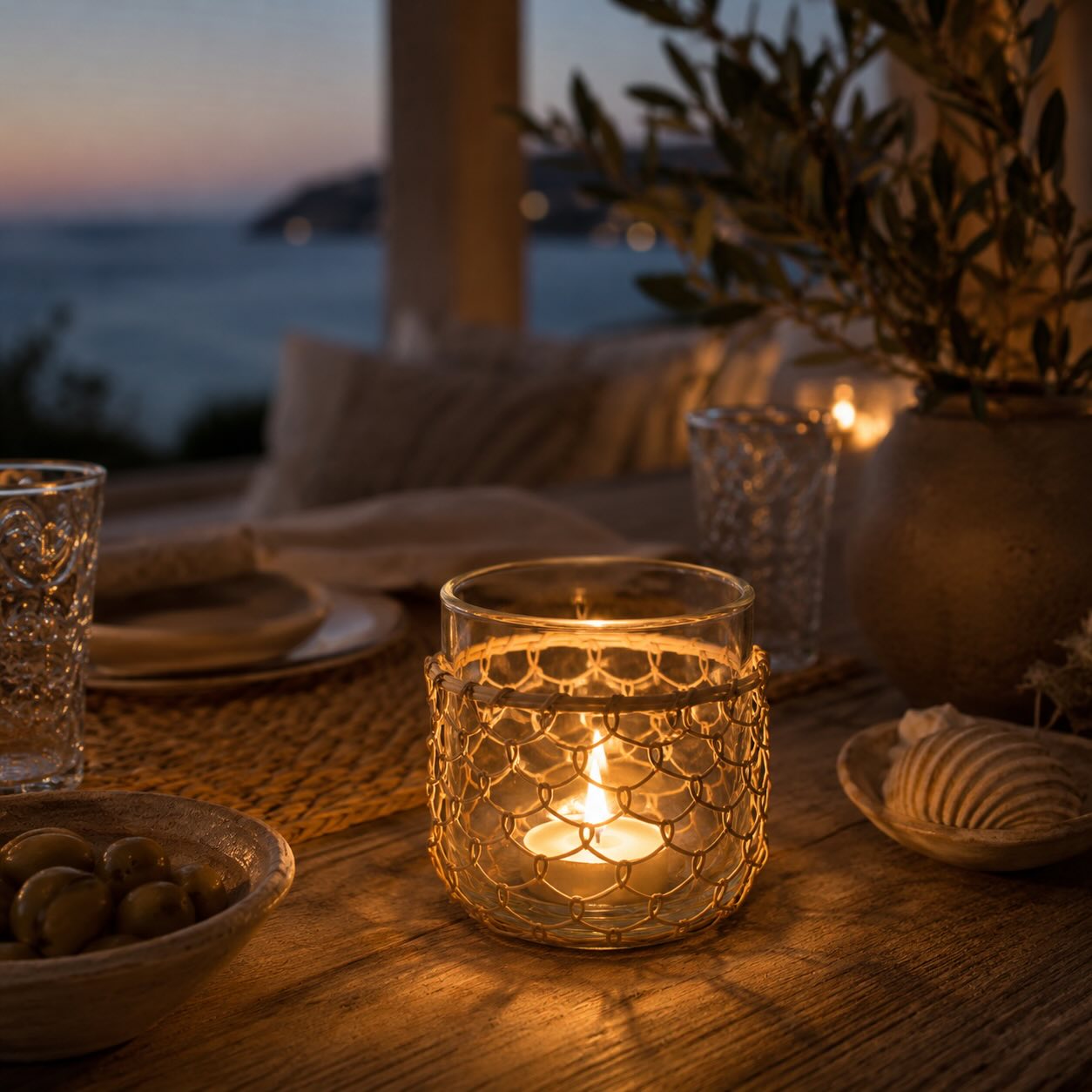 Windlicht Jute – Glas Kerzenhalter Natur (M)