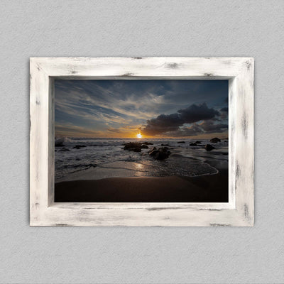 Coucher de soleil sur bois blanc