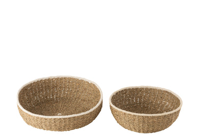 Dekoschalen-Set aus Papierfaser mit weißem Rand – Natur (2er-Set)