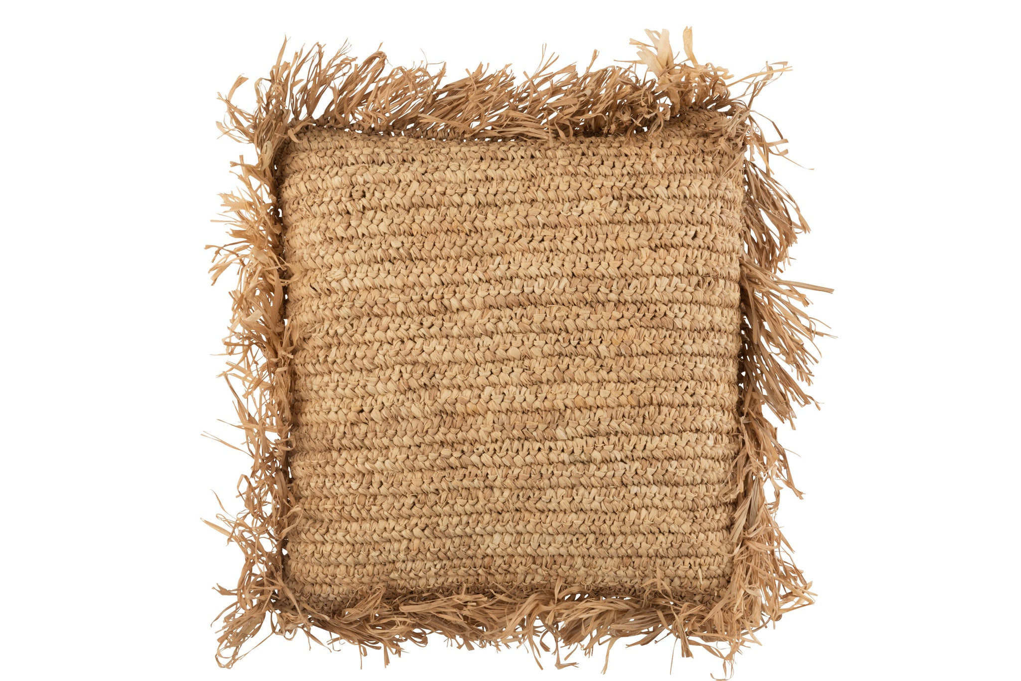 Raffia-Kissen Natur mit dekorativen Fransen im Boho-Stil