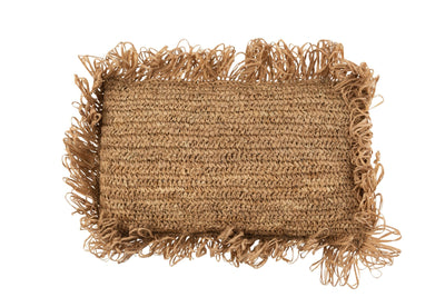 Rechteckiges Raffia-Kissen Natur mit dekorativen Fransen