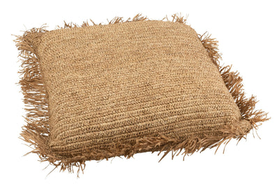Quadratisches Raffia-Kissen Natur mit dekorativen Fransen