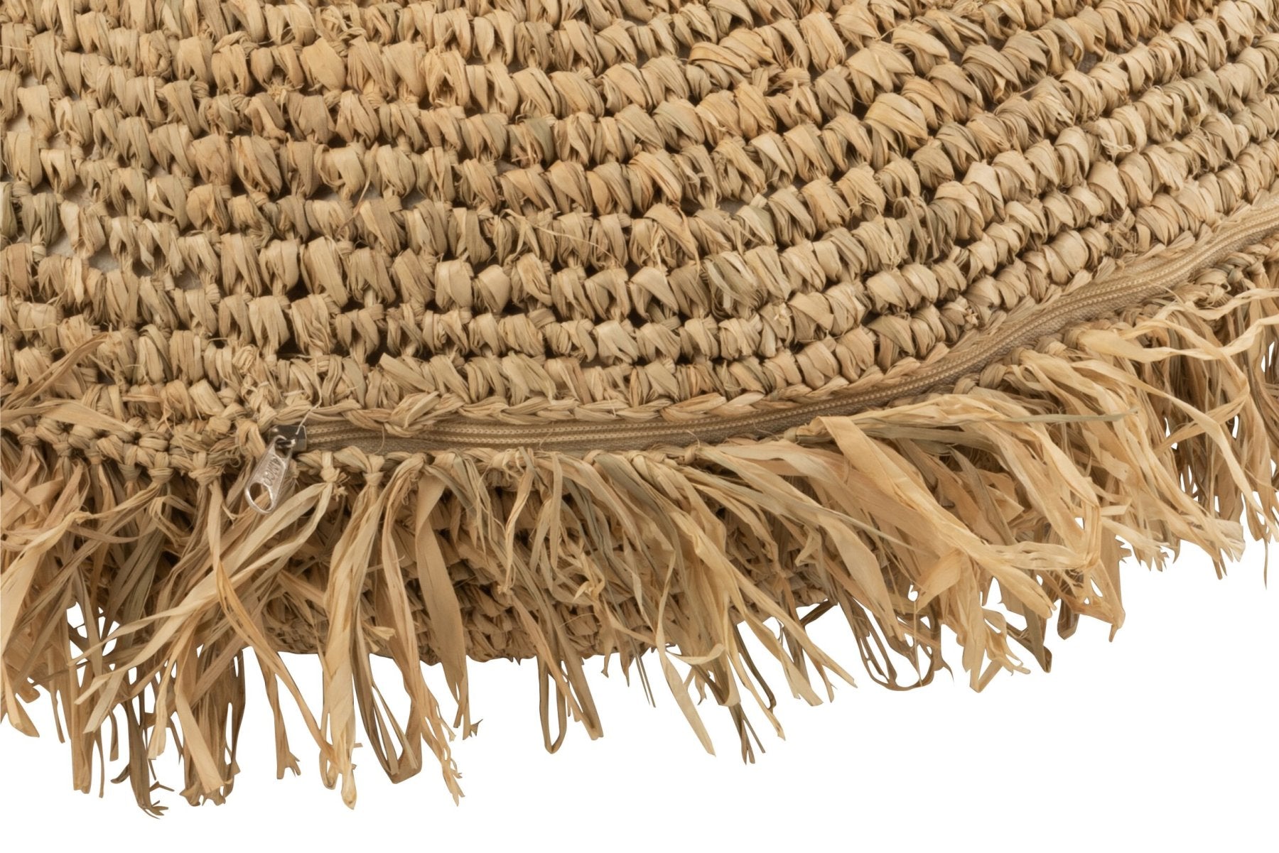 Boho Raffia-Kissen Natur in runder Form