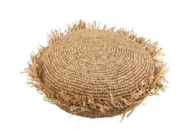 Rundes Raffia-Kissen Natur mit dekorativen Fransen