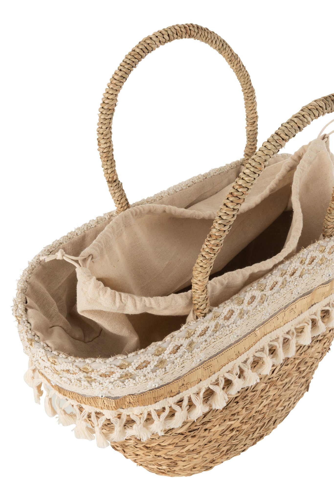 beach bag mit quasten und perlen