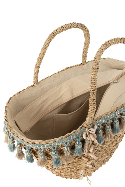 Innenansicht Strandtasche aus Naturmaterial mit Griffen