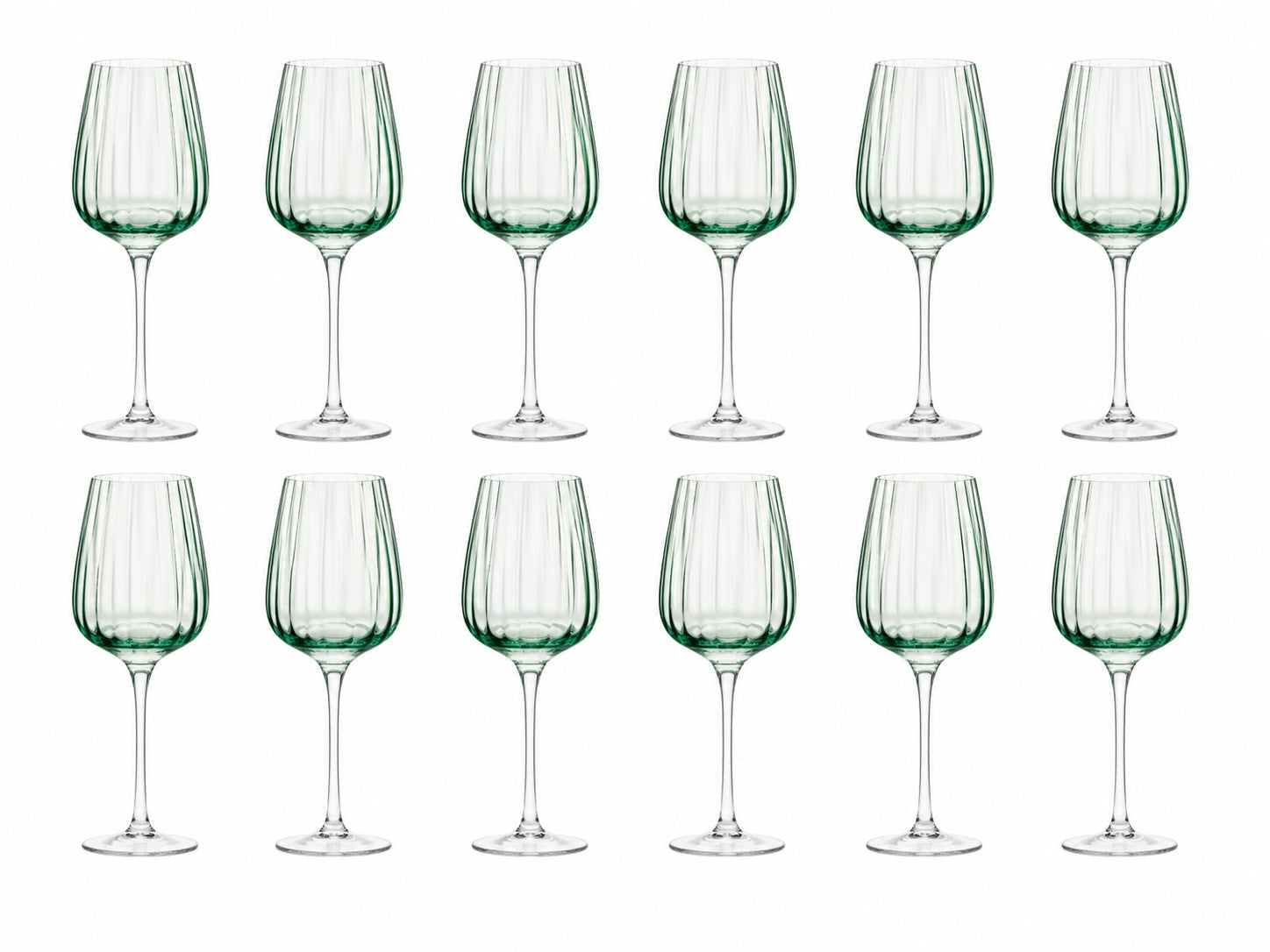 Lot de 12 verres à vin striés verts
