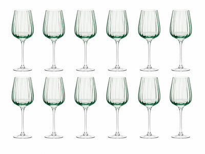 Lot de 12 verres à vin striés verts