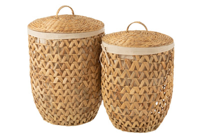 Boho Wäschekorb Set mit Deckel in Naturfarben