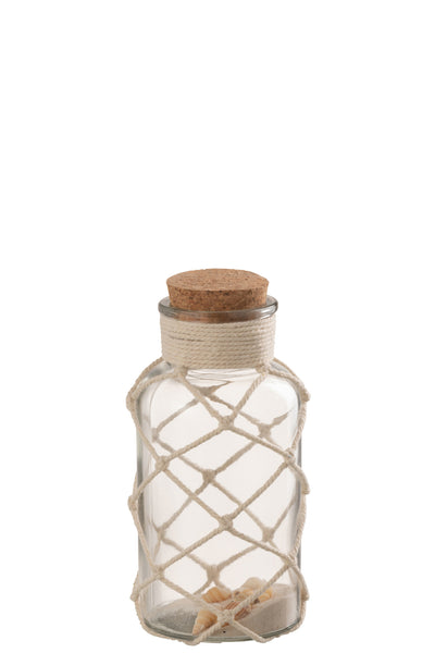 Dekovase aus Glas mit Sand und Muscheln Transparent