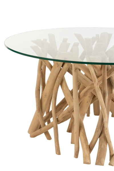 Couchtisch Teakholz Glas Natur