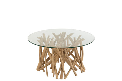 Couchtisch Teakholz Glas Natur