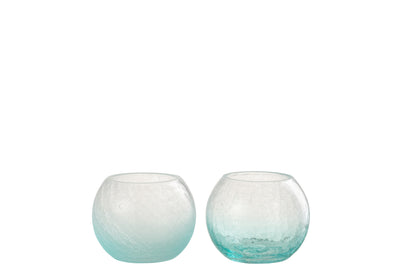 Windlichter aus blauem Glas im 2er Set mit craquelierter Oberfläche