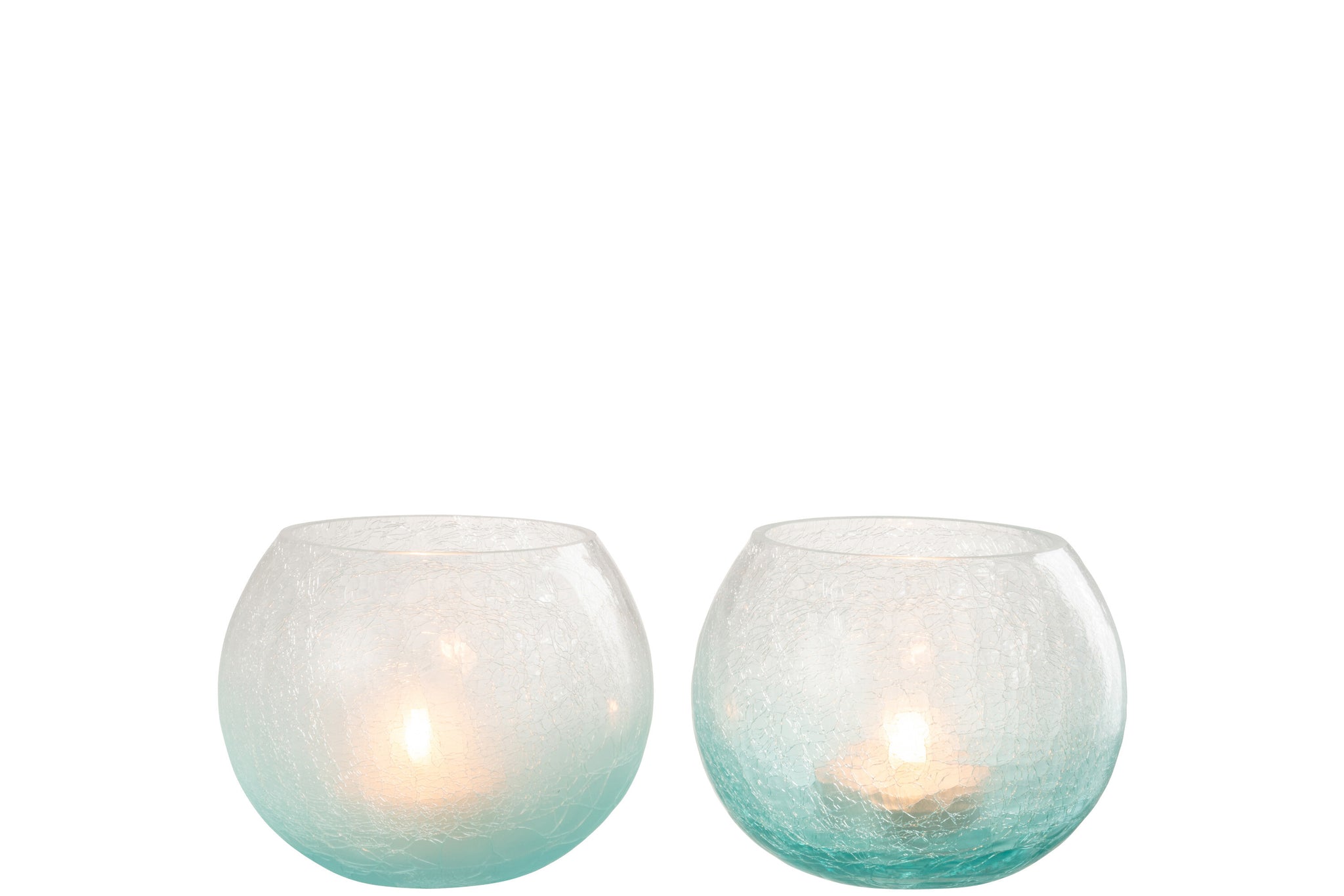 2er Set Windlichter aus Craquelé Glas mit blauem Farbverlauf