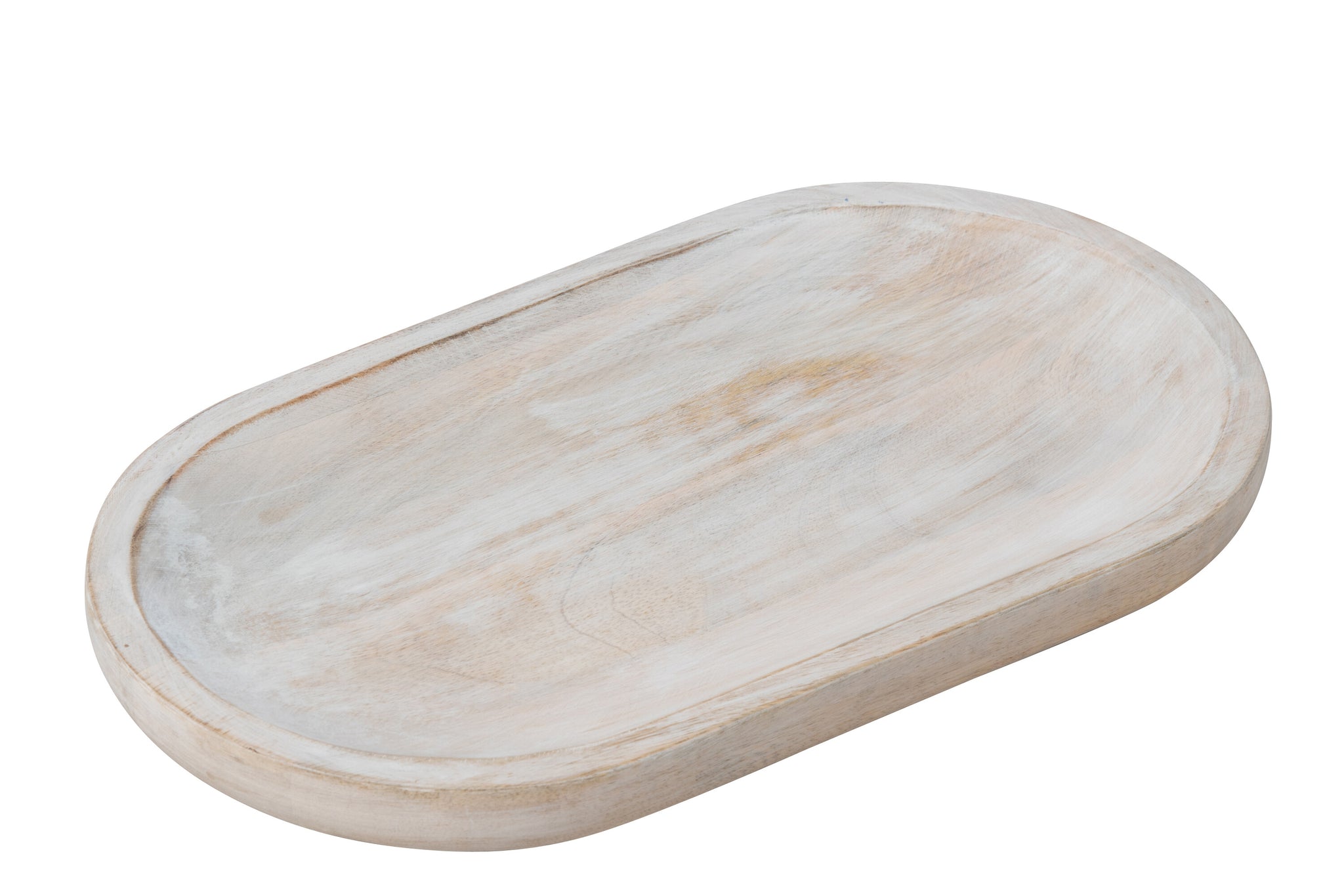 Ovaler Servierteller aus Mangoholz – Weiß