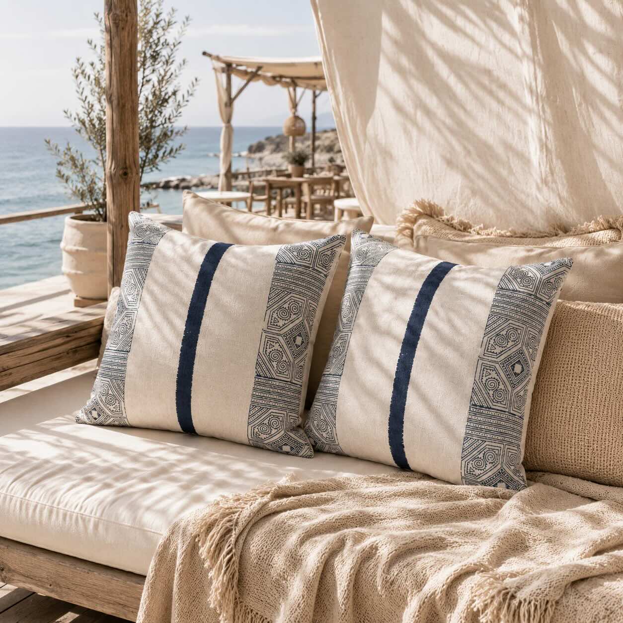kissen blau weiss aztek muster Maritime
